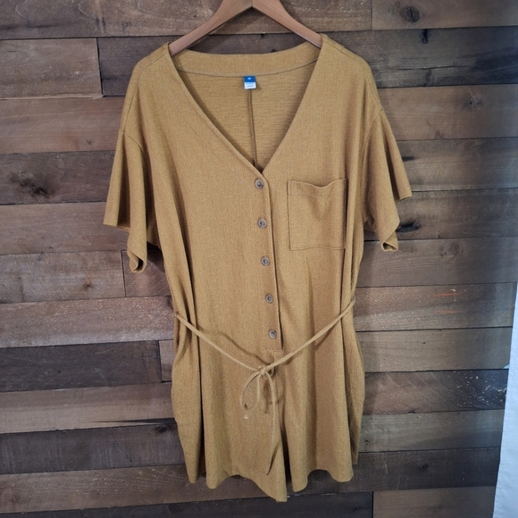 Old Navy Pants - Old Navy Mustard Yellow Button Front Belted Romper 2X
